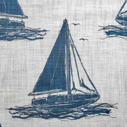 Bedruckter Dekostoff mit maritimem Motiv in blau-natur Detailansicht